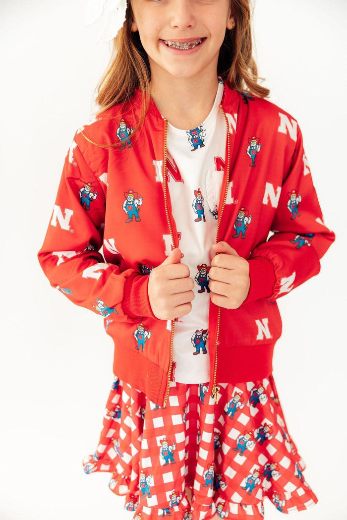 (S) Nebraska Red Herbie Husker Satin Jacket-Mila & Rose ®