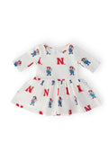 (S) Nebraska White Herbie Husker 3/4 Sleeve Twirl Bodysuit-Mila & Rose ®