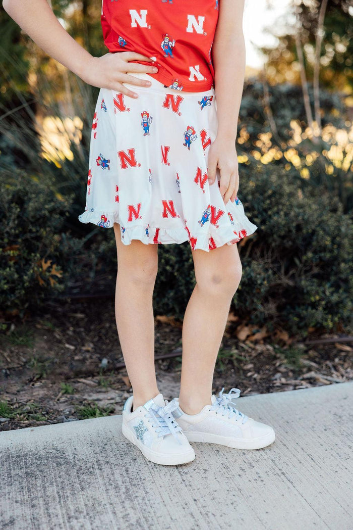 (S) Nebraska White Herbie Husker Twirl Skort-Mila & Rose ®