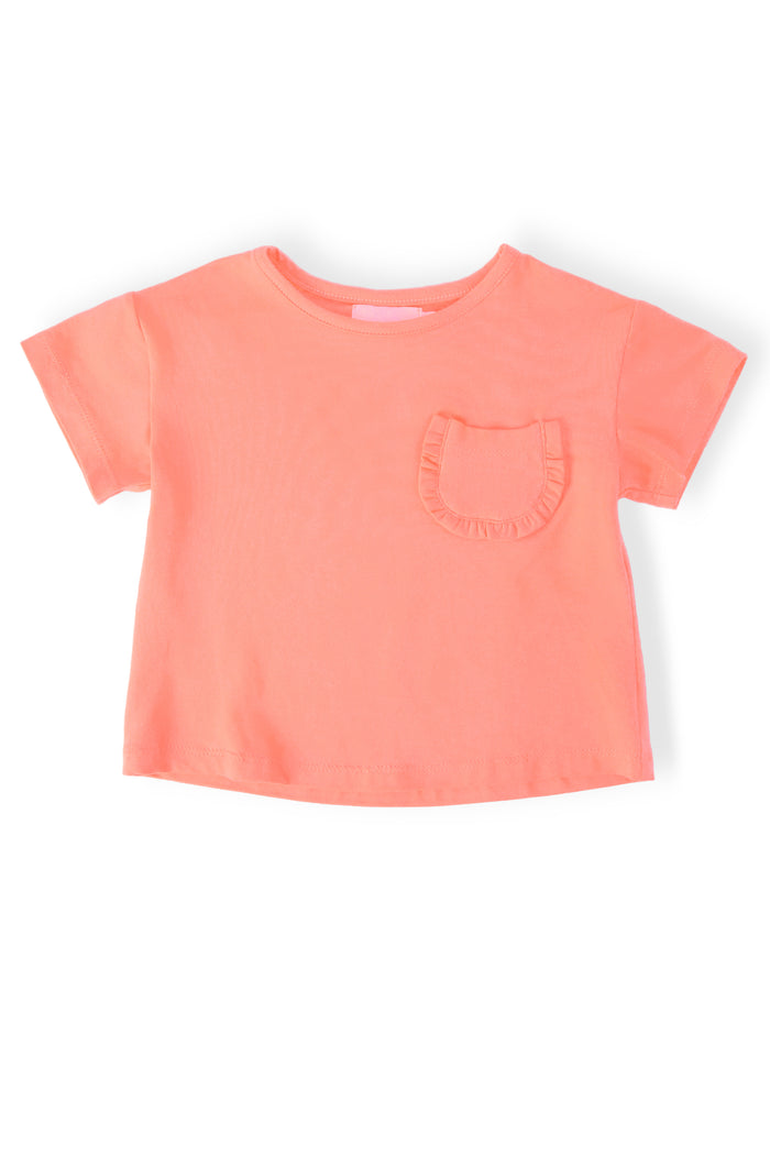 Neon Coral Ruffle Pocket Tee-Mila & Rose ®