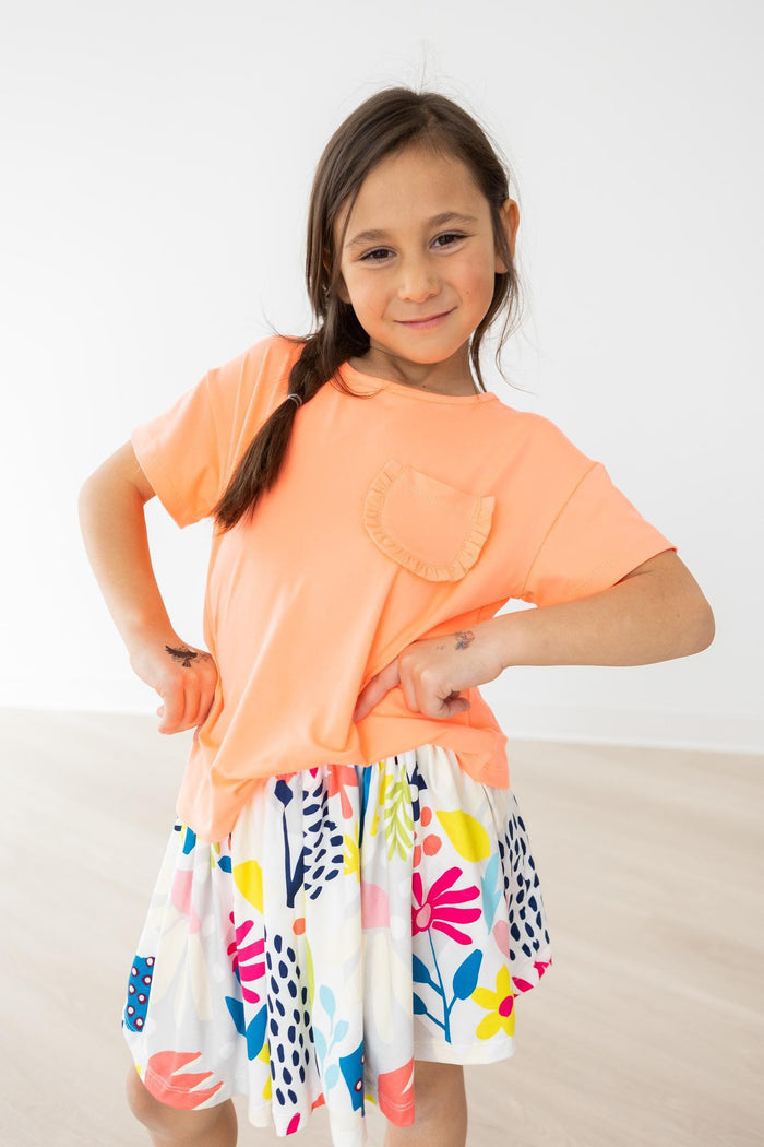 Neon Coral Ruffle Pocket Tee-Mila & Rose ®