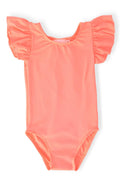 Neon Coral S/S Flutter Sleeve Leotard-Mila & Rose ®