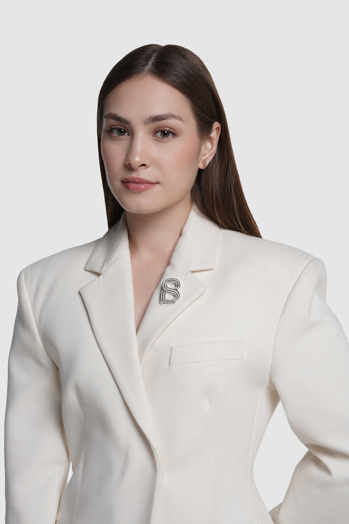 noelle brooch in silver by buttonscarves on blazer