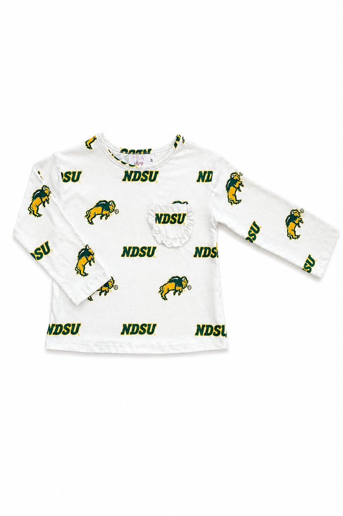 North Dakota State University White Bison L/S Ruffle Pocket Tee-Mila & Rose ®