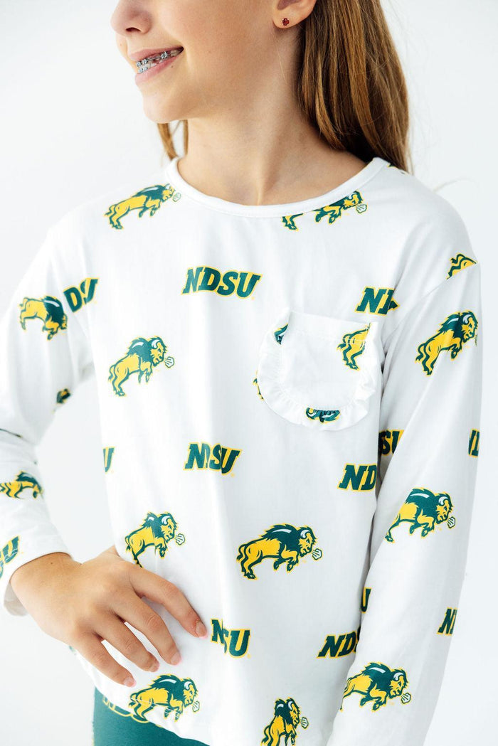 North Dakota State University White Bison L/S Ruffle Pocket Tee-Mila & Rose ®