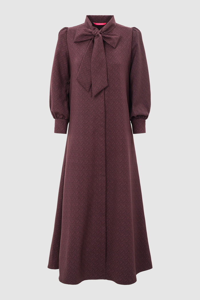 Noura Bow Dress - Deep Maroon