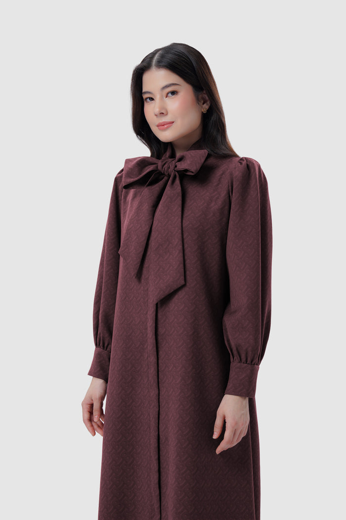 Noura Bow Dress - Deep Maroon