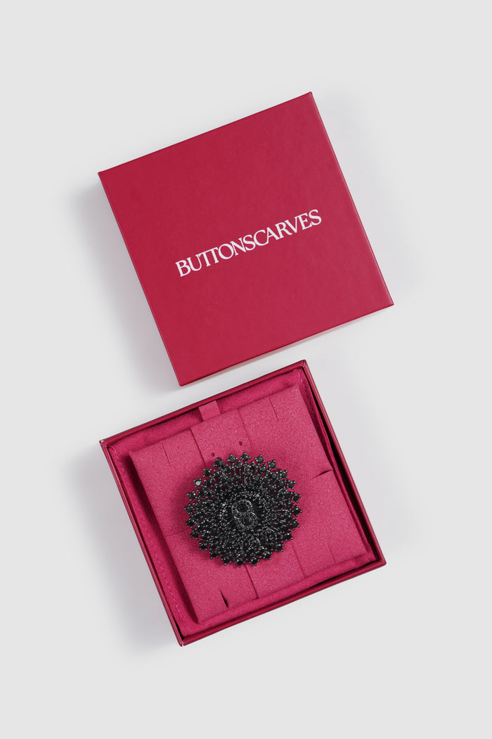 noura brooch in hematite by buttonscarves