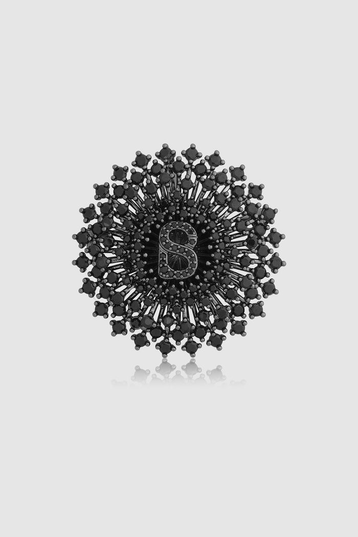 noura brooch in hematite by buttonscarves front view