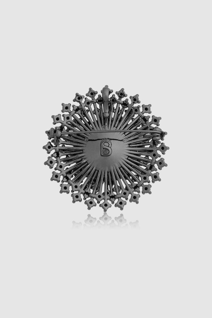 noura brooch in hematite by buttonscarves back view