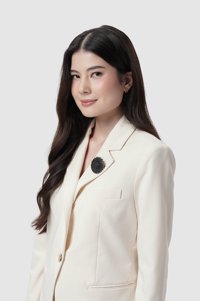 noura brooch in hematite by buttonscarves on blazer