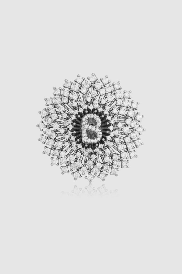 noura brooch in silver by buttonscarves front view