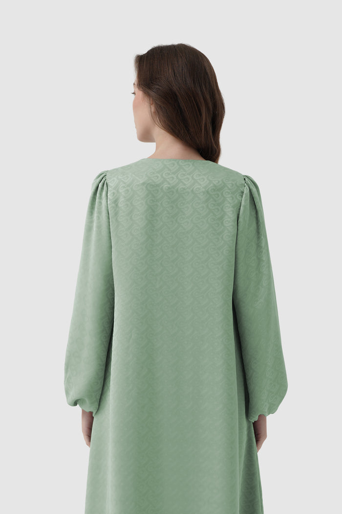 noura puff dress in jadeite by buttonscarves back view