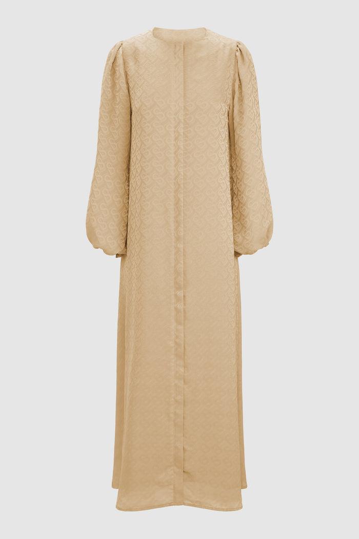 noura puff dress in pebble by buttonscarves