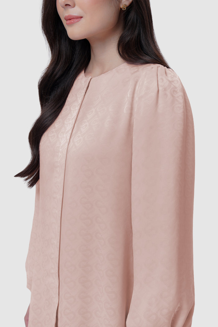 noura puff dress in sepia rose by buttonscarves detail