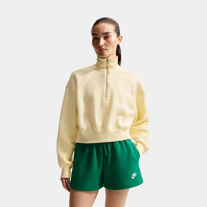 NSW Phoenix Fleece Quarter Zip Cropped Womens Sweatshirt (Alabaster/Sail)