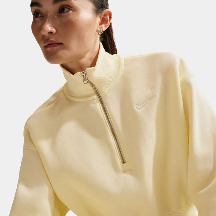 NSW Phoenix Fleece Quarter Zip Cropped Womens Sweatshirt (Alabaster/Sail)