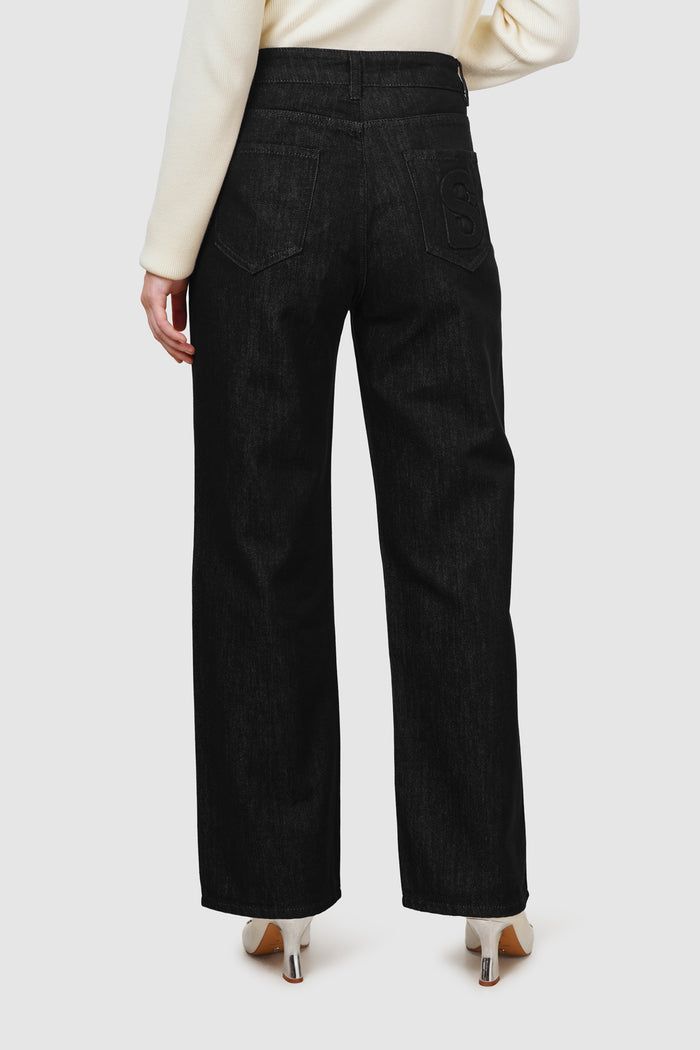olivia denim pants in black by buttonscarves back view