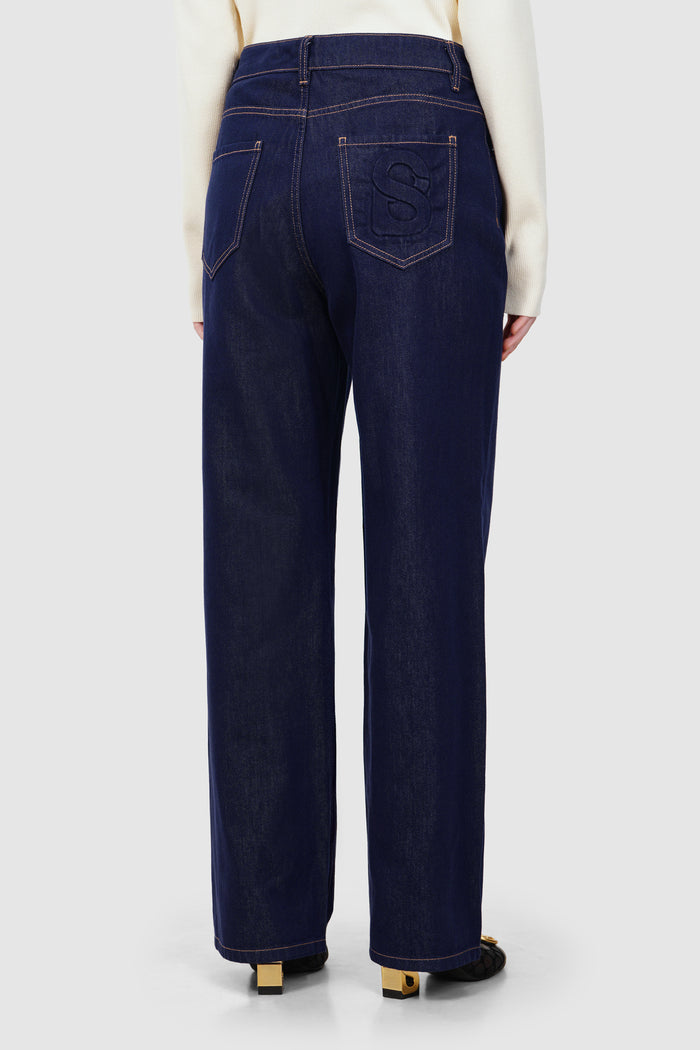 olivia denim pants in navy by buttonscarves back view