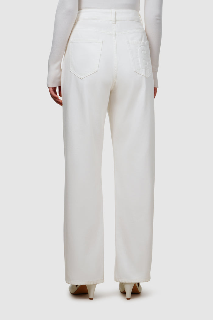 olivia denim pants in white by buttonscarves back view