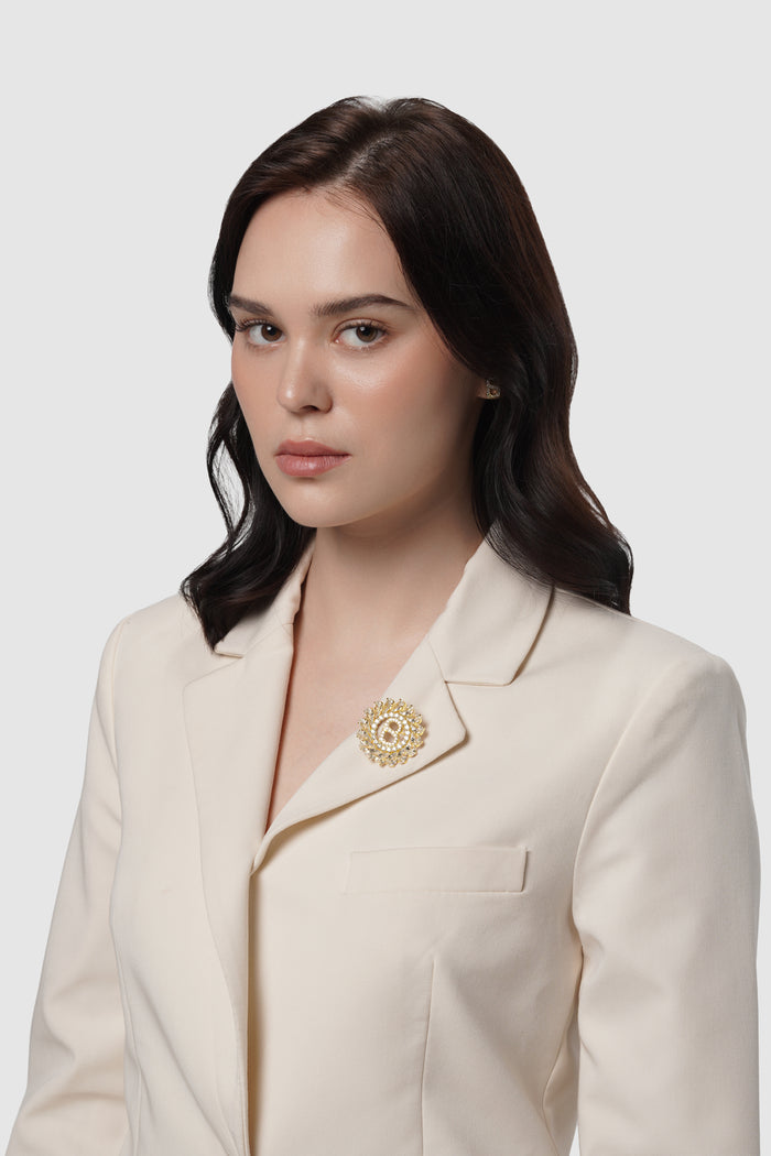 orien brooch in gold by buttonscarves on blazer