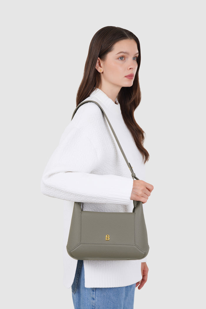 origa flex shoulder bag in fog by buttonscarves carried on shoulder