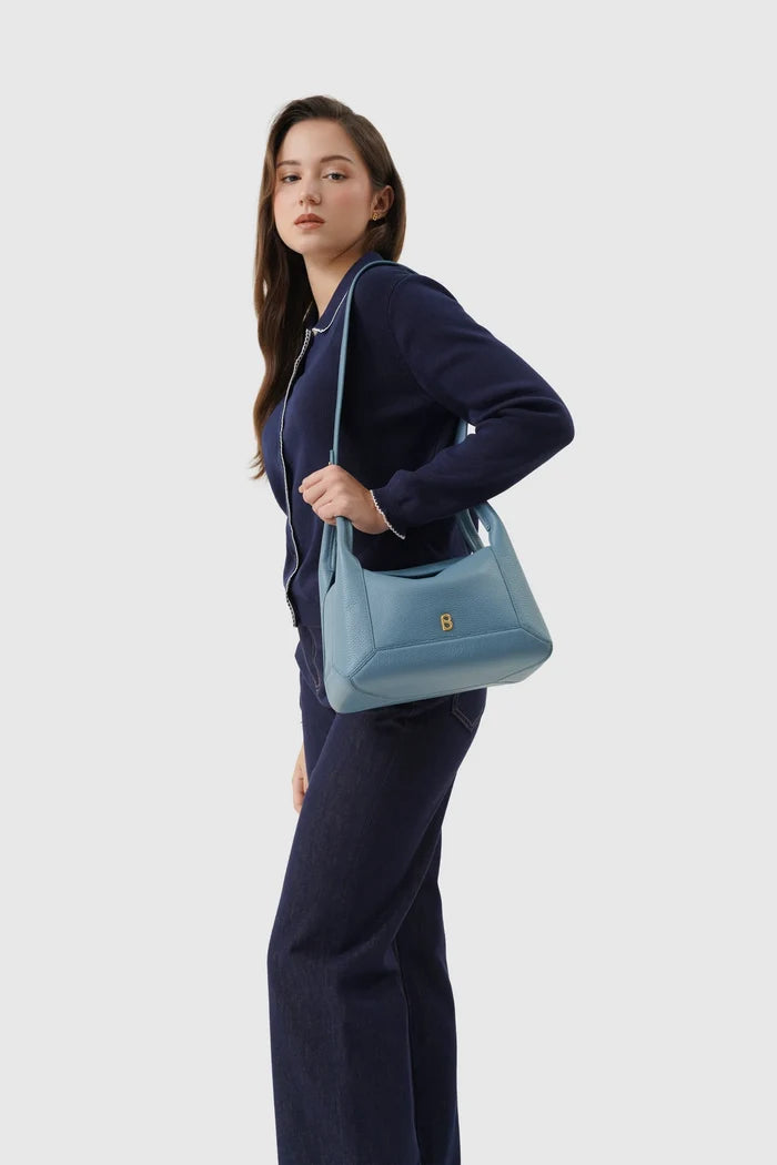 origa flex shoulder bag medium in blue fairy by buttonscarves carried on shoulder
