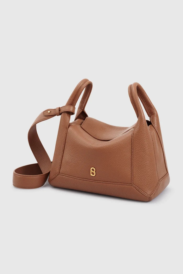 origa flex shoulder bag medium in caramel by buttonscarves front view