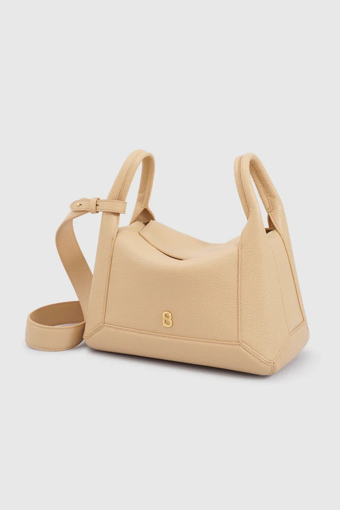 origa flex shoulder bag medium in champagne by buttonscarves front view