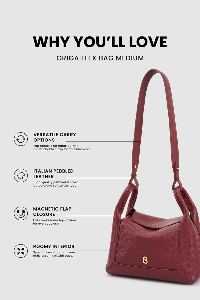 origa flex shoulder bag medium in cranberry by buttonscarves feature overview
