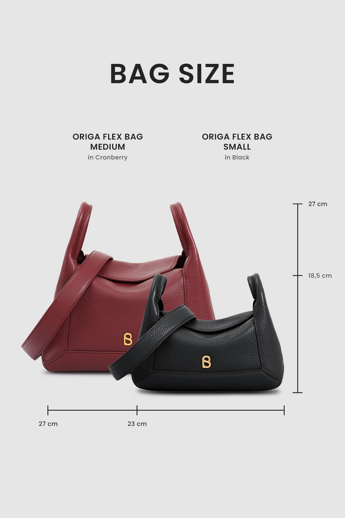 origa flex shoulder bag medium in cranberry by buttonscarves size comparasion