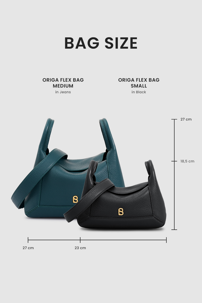 origa flex shoulder bag medium in jeans by buttonscarves size comparasion