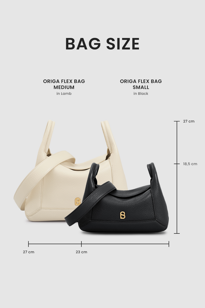 origa flex shoulder bag medium in lamb by buttonscarves size comparasion