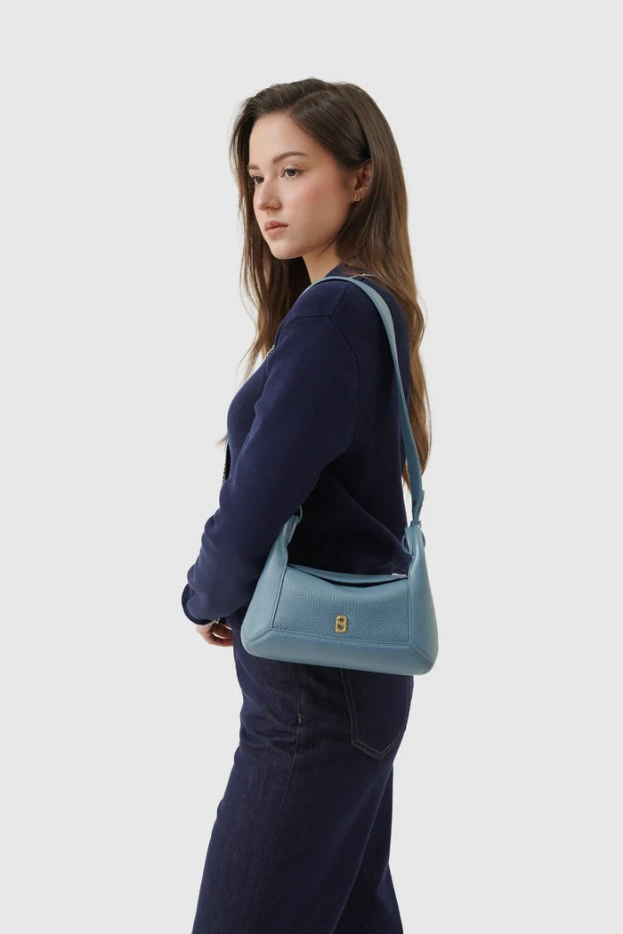 origa flex shoulder bag small in blue fairy by buttonscarves  carried on shoulder