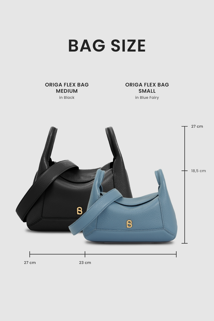 origa flex shoulder bag small in blue fairy by buttonscarves size comparasion
