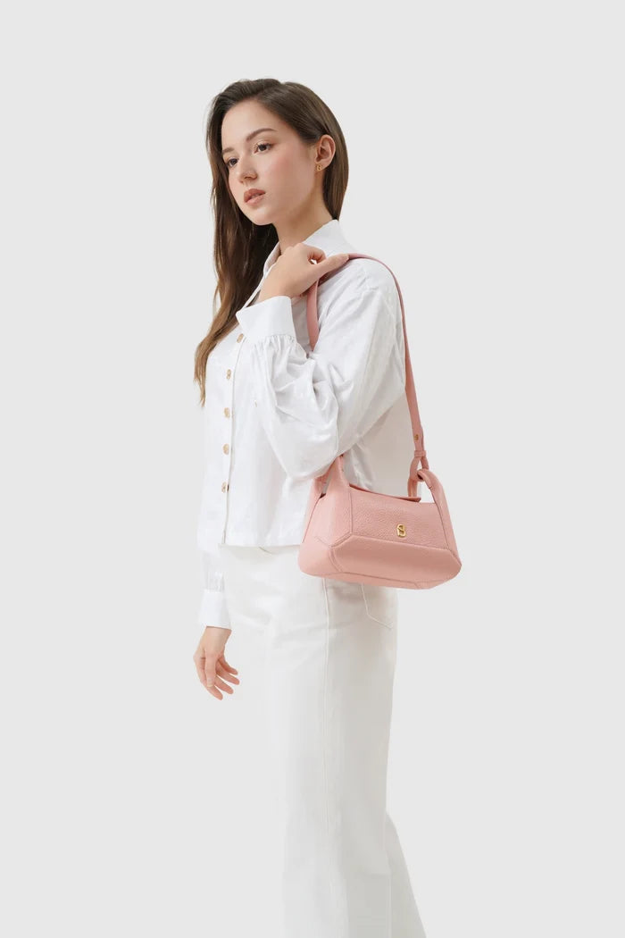 origa flex shoulder bag small in blush by buttonscarves carried on shoulder