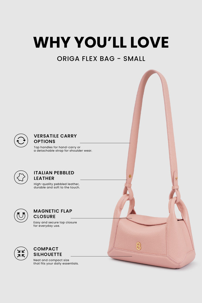 origa flex shoulder bag small in blush by buttonscarves feature overview