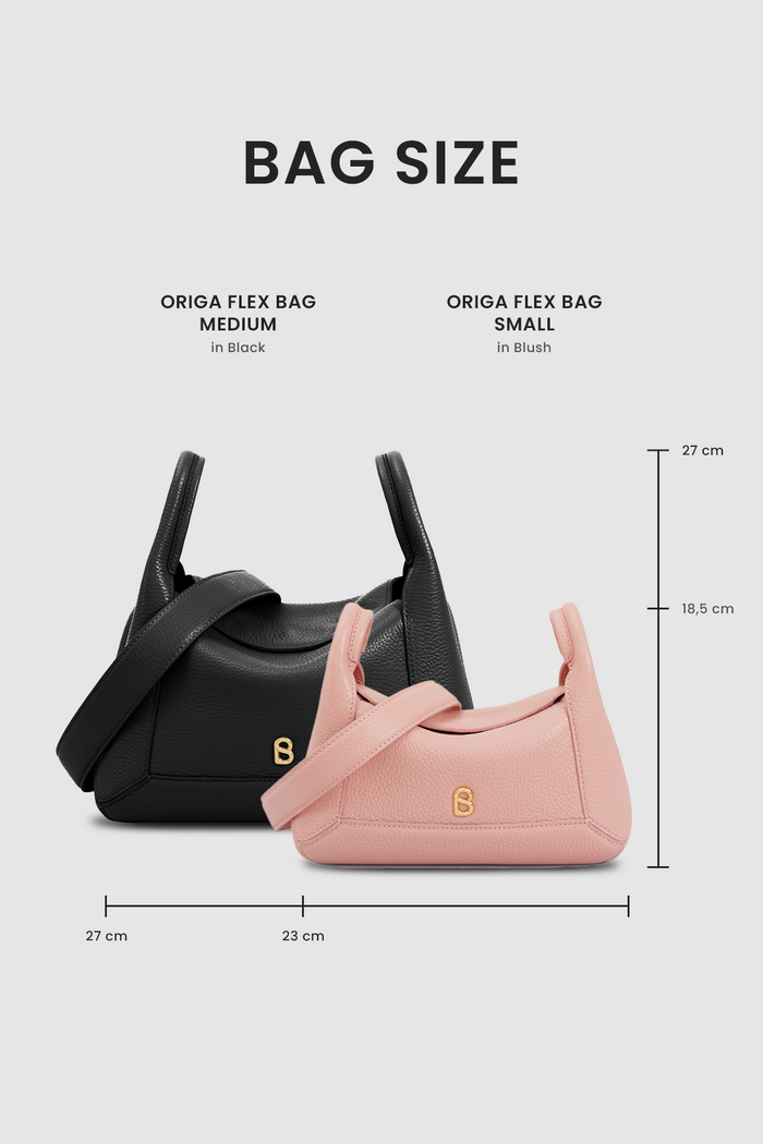 origa flex shoulder bag small in blush by buttonscarves size comparasion
