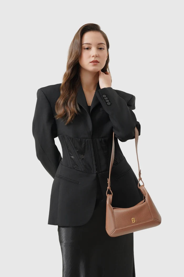 origi flex shoulder bag small in champagne by buttonscarves carried on wrist