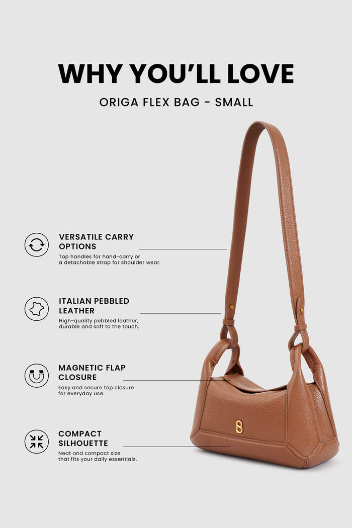 origi flex shoulder bag small in champagne by buttonscarves feature overview