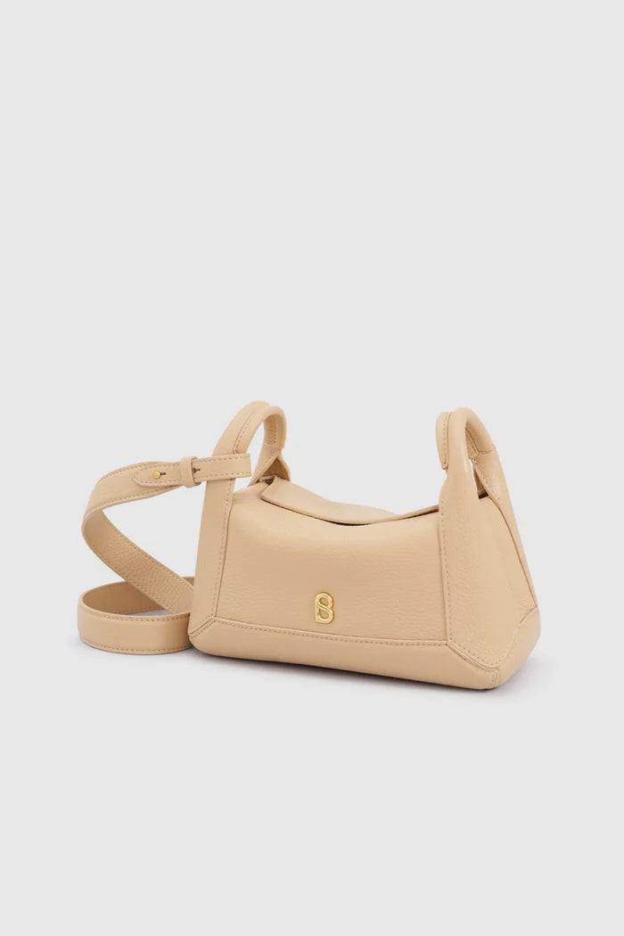 origa flex shoulder bag small in champagne by buttonscarves front view