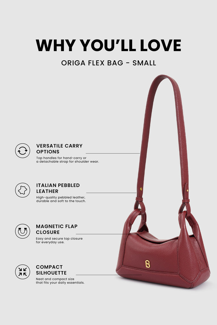 origa flex shoulder bag small in cranberry by buttonscarves feature overview