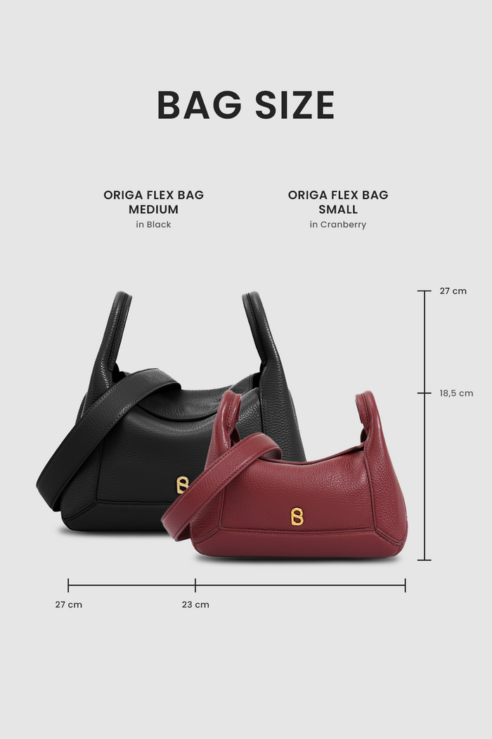 origa flex shoulder bag small in cranberry by buttonscarves size comparasion