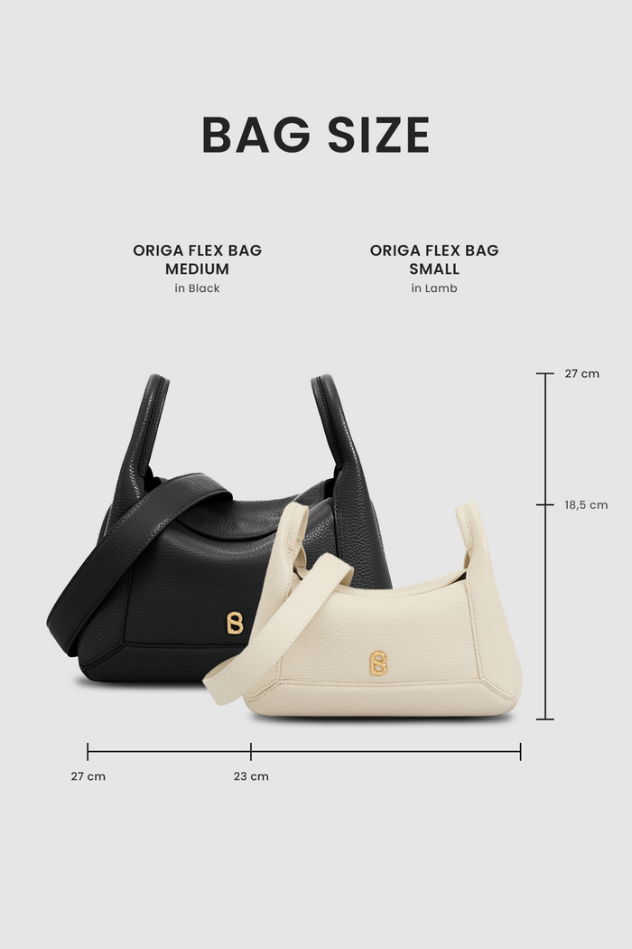 origa flex shoulder bag small in lamb by buttonscarves size comparasion