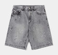 Paint Denim Washed Mens Shorts (Black/Gray)