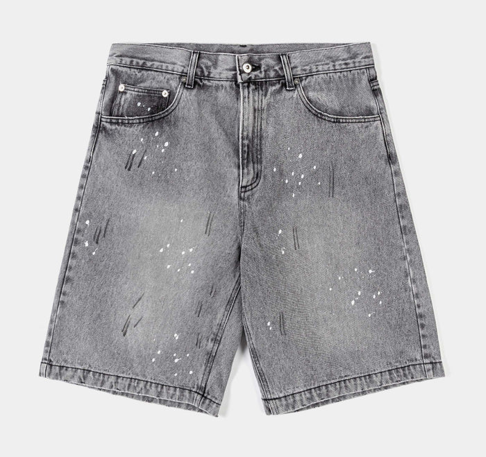 Paint Denim Washed Mens Shorts (Black/Gray)