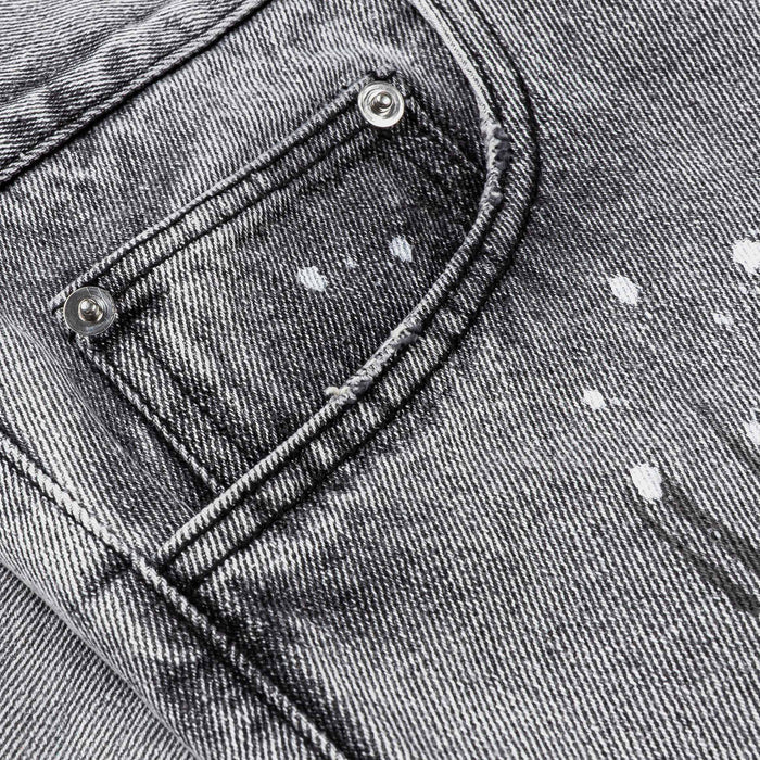 Paint Denim Washed Mens Shorts (Black/Gray)