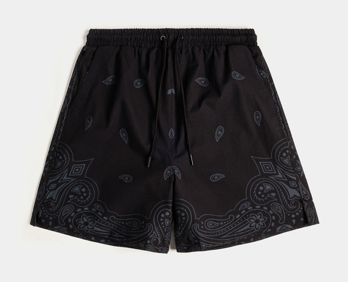 Paisley Gingham Mens Shorts (Black/Grey)