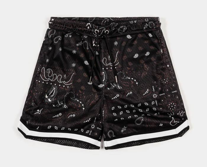 Paisley Mesh Striped Mens Shorts (Brown/White)