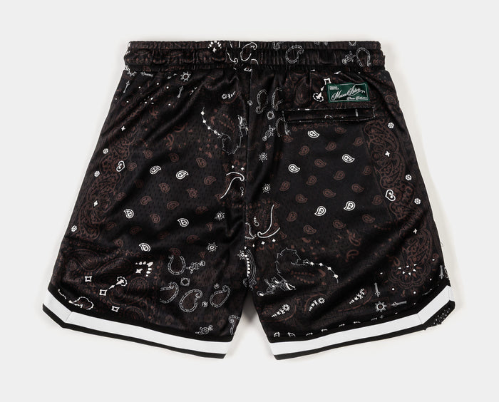 Paisley Mesh Striped Mens Shorts (Brown/White)